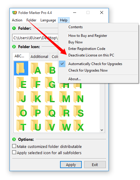 Deactivate Folder Marker License menu item