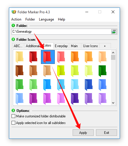 Folder Marker offers a great choice of image-coded and color-coded folder icons