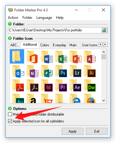 Apply Selected Icon to All Subfolders Checkbox in Folder Marker