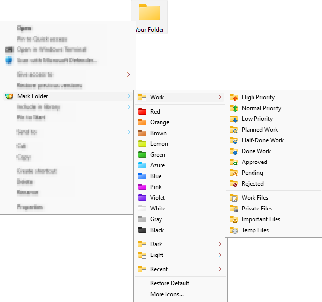 "Mark Folder" menu will appear for any folder in your system after installing of Folder Marker