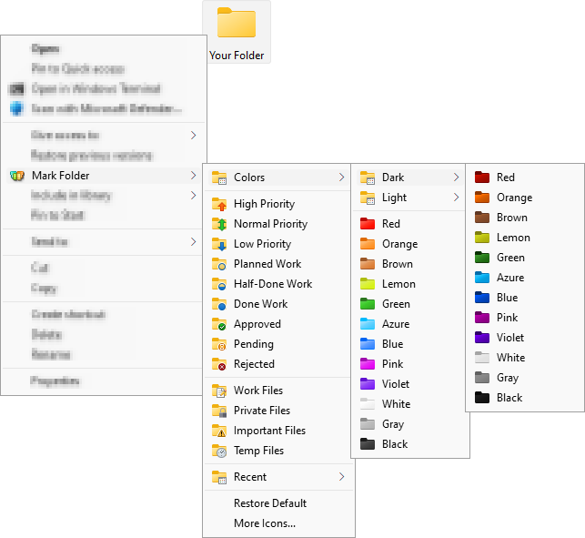 Folder Marker offers a great choice of image-coded and color-coded folder icons