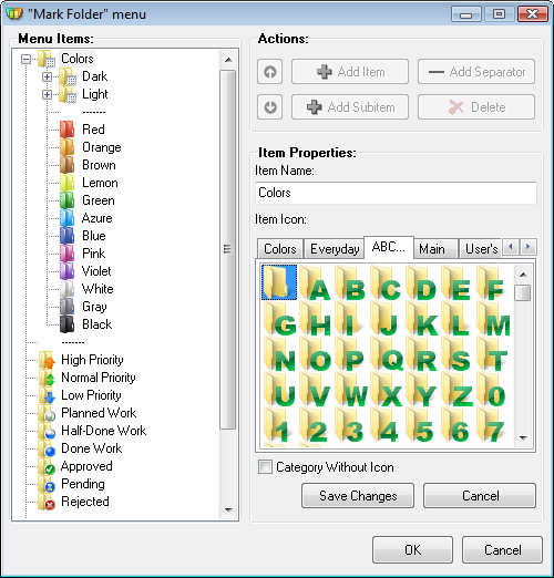 Customize popup menu to chnage folder color